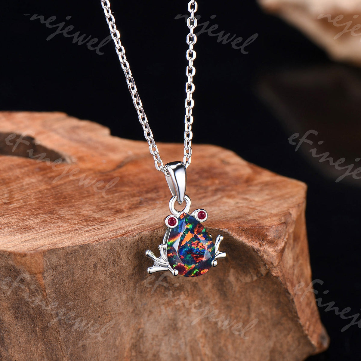 Pear Cut Black Opal Frog Jewelry Set Silver Animal Inspired Ring Necklace Stud Earrings