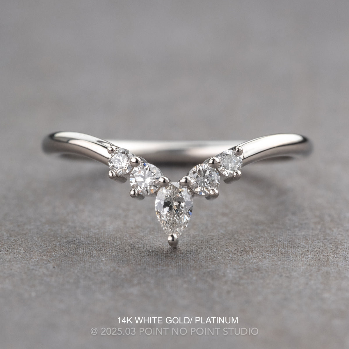 Cassie Wedding Ring Setting, 5 Diamond, Round Band
