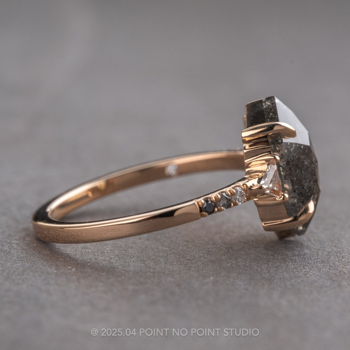1.80 Carat Salt and Pepper Hexagon Diamond Engagement Ring, Ombre Eliza Setting