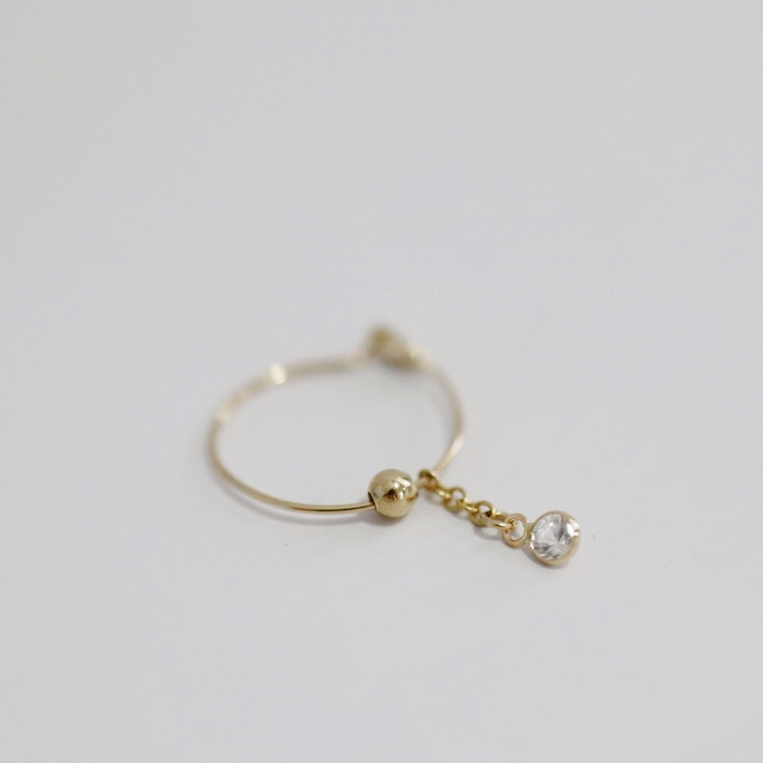 White Topaz Drop Hoop Earring in 14 karat Yellow Gold / SINGLE EARRING / READY TO SHIP
