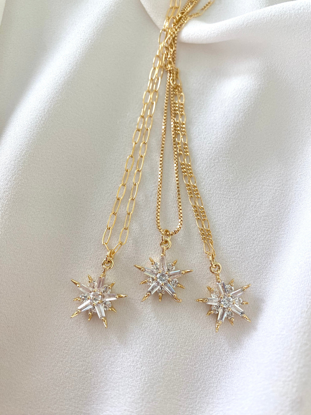 Crystal Necklace Gold Filled Baguette Pendant Necklace Starburst CZ Charm Necklace Minimalist Crystal Jewelry Christmas Gift Dainty Jewelry