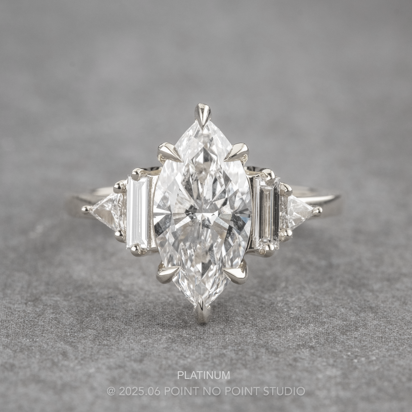 1.70 Carat Marquise Moissanite and Diamond Engagement Ring, Beatrice Setting