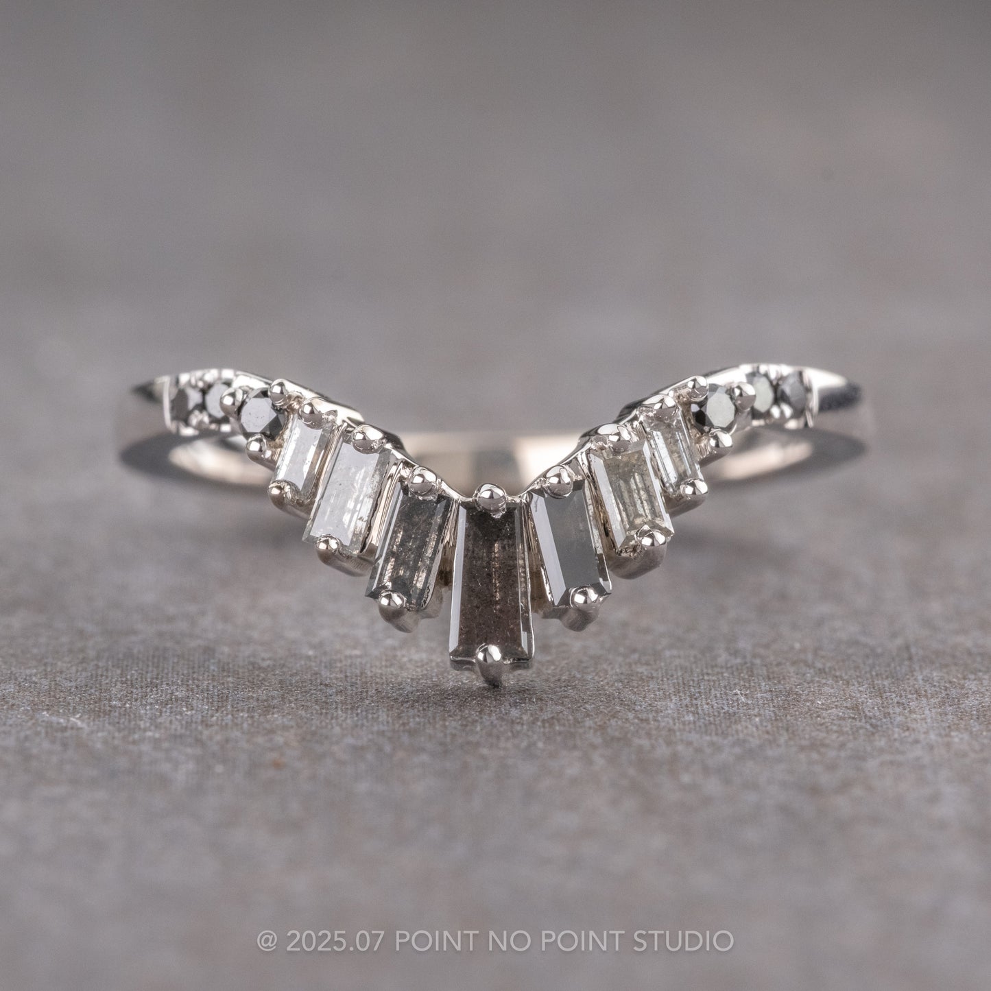 Wednesday Wedding Ring, 13 Salt and Pepper & Black Diamond, V Contour