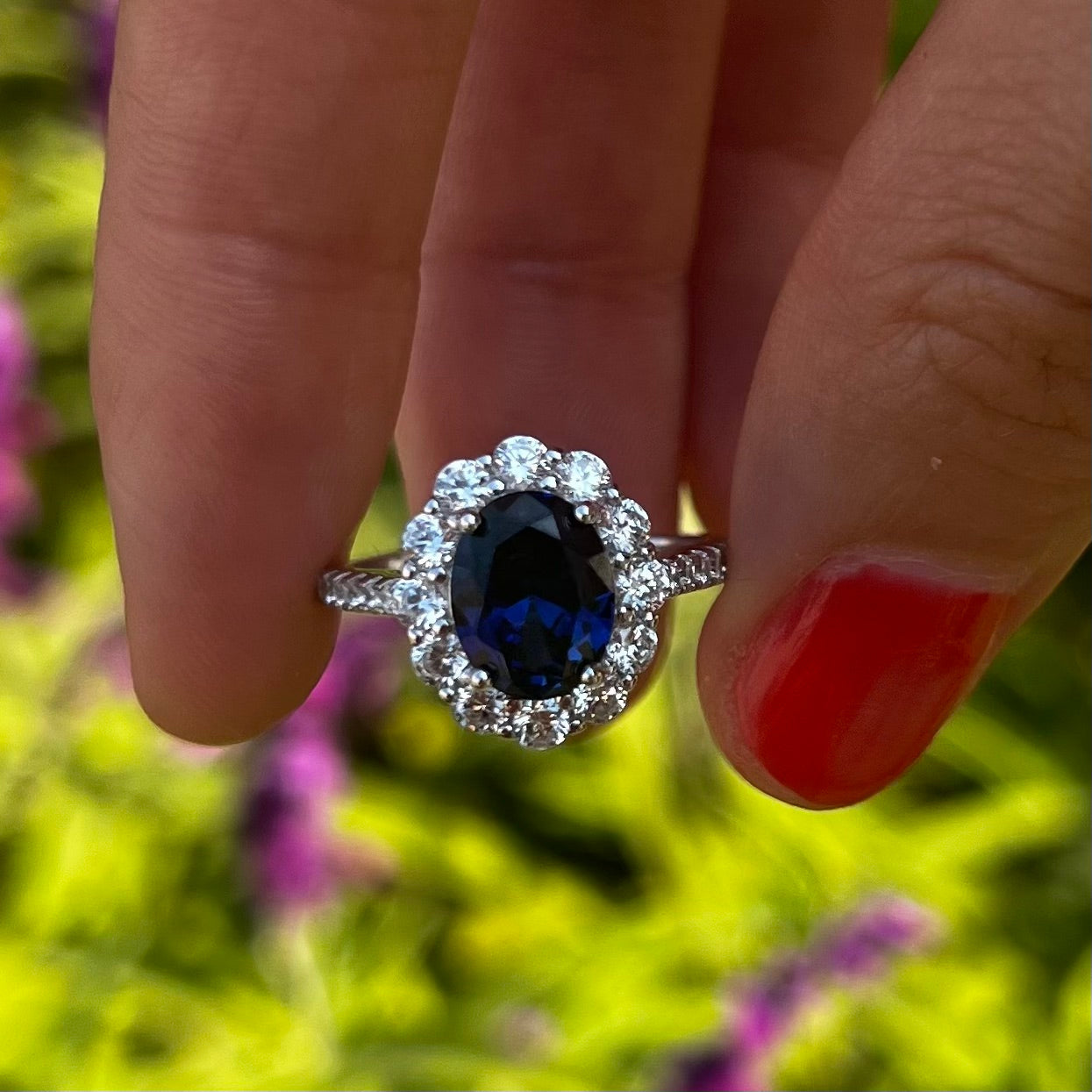 Vintage Oval Cut Halo Design Engagement Ring in Sterling Silver