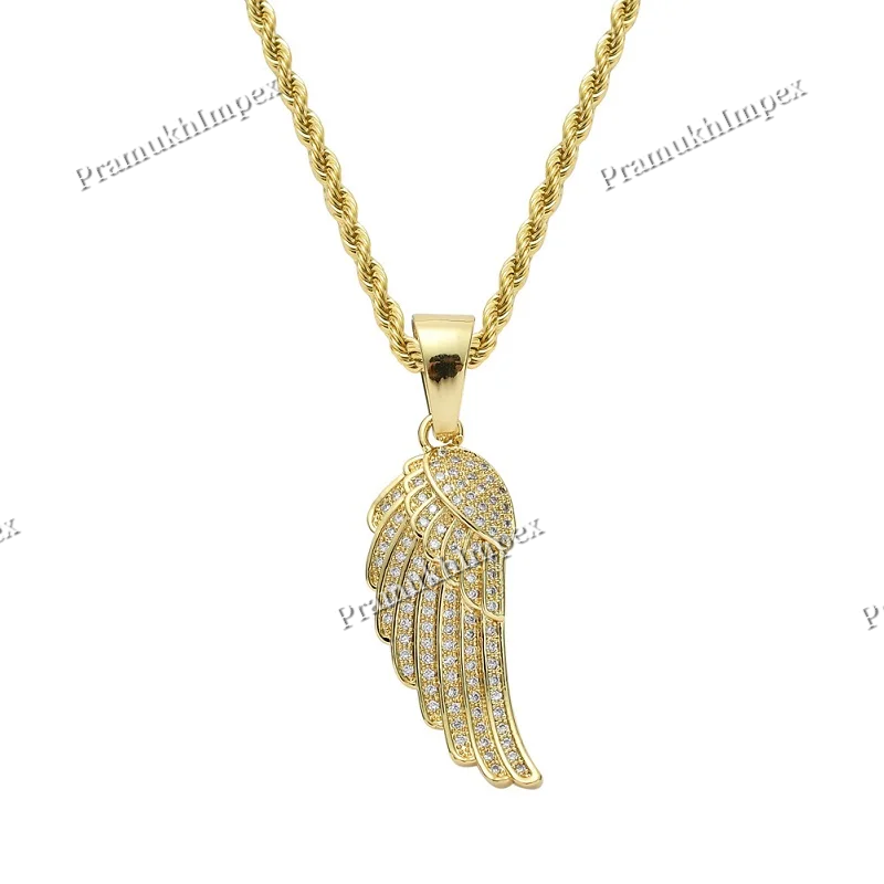 Natural Diamond 925 Silver Gold Plated Feather Wing Pendant