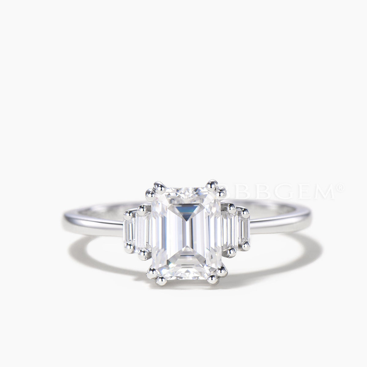 3CT Emerald Cut Moissanite Engagement Ring Baguette Moissanite Cluster Ring