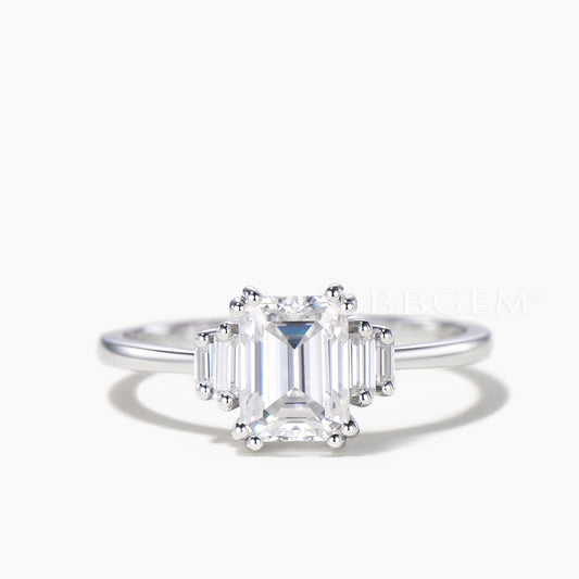 3CT Emerald Cut Moissanite Engagement Ring Baguette Moissanite Cluster Ring
