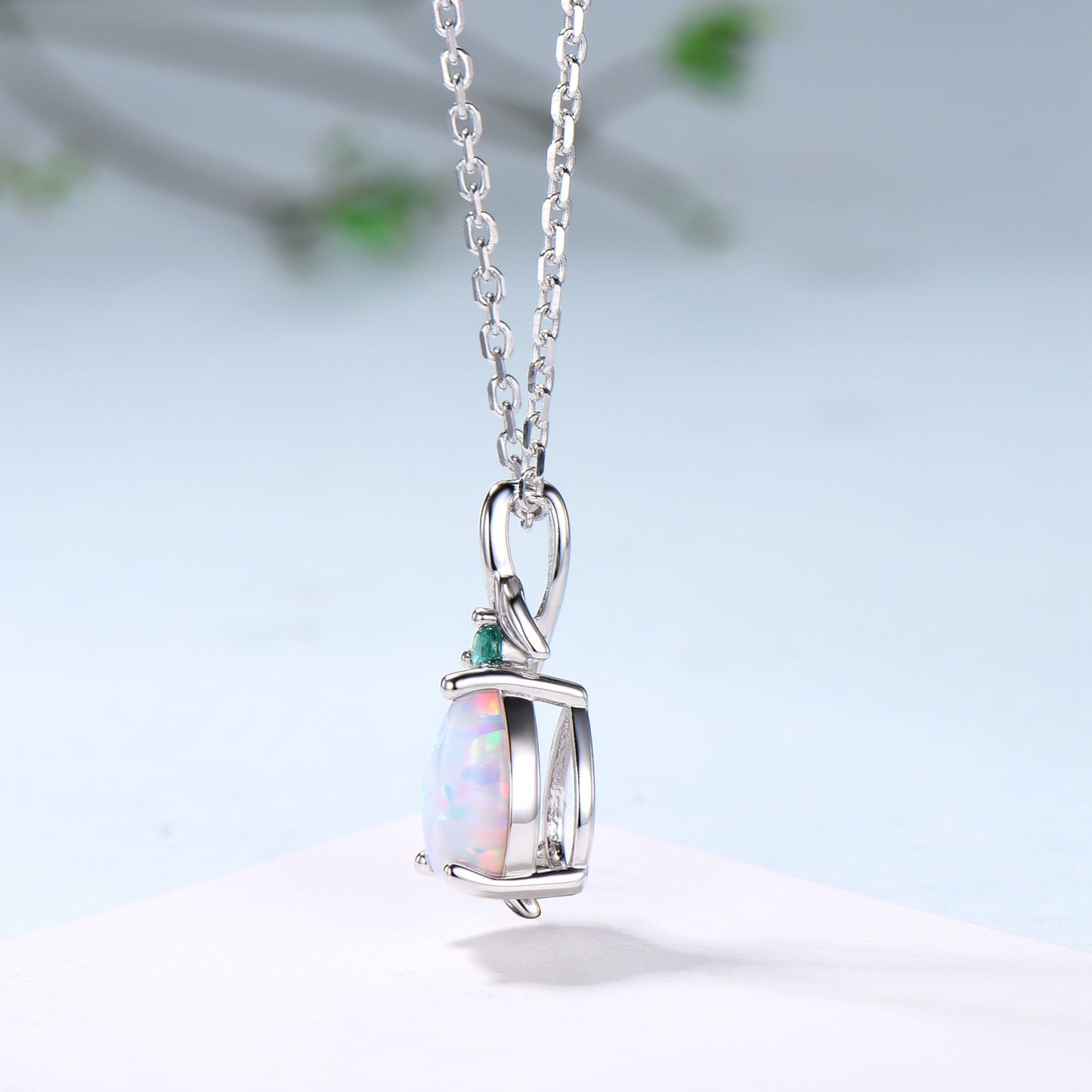 Natural Inspired White Opal Pendant Necklace fire opal leaf branch necklace elegant twisted pendant mom October birthstone anniversary gifts