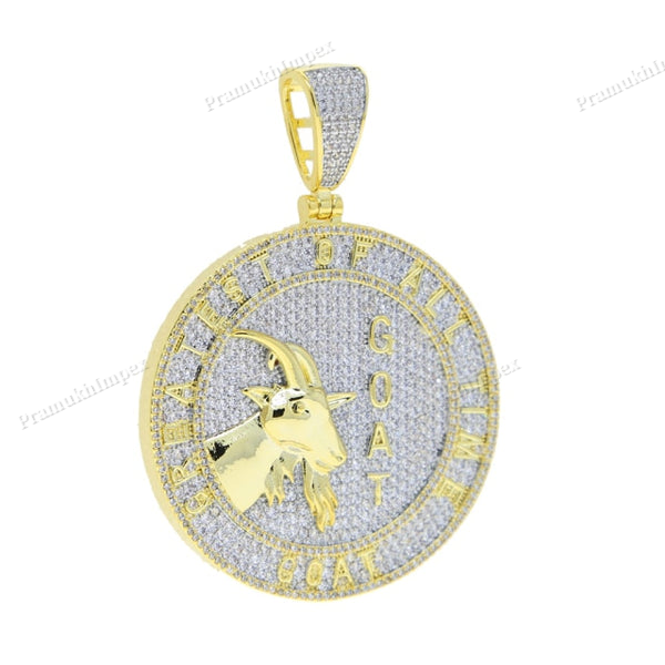 Sterling Silver Moissanite GOAT Round Pendant
