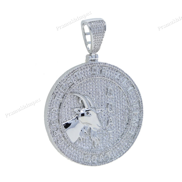 Sterling Silver Moissanite GOAT Round Pendant