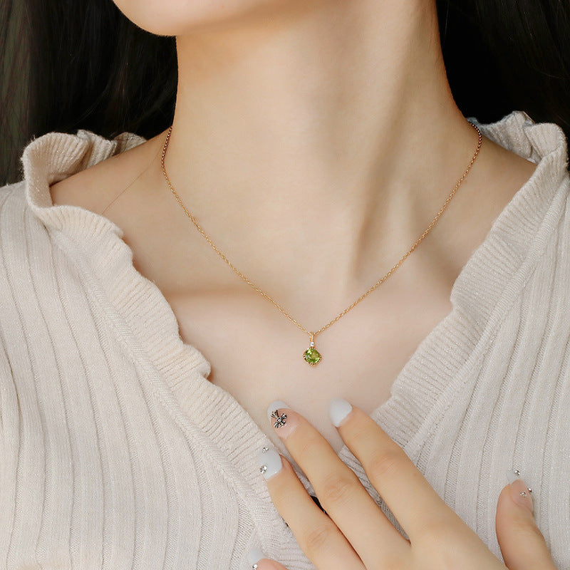 Peridot Cushion Pendant Necklace