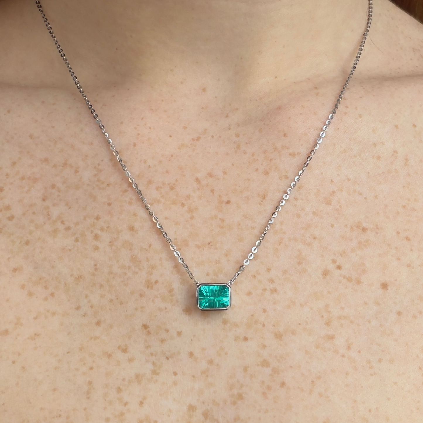 The Gemstone Bezel Necklace | Cable Chain | Paraiba Garnet | Sterling Silver