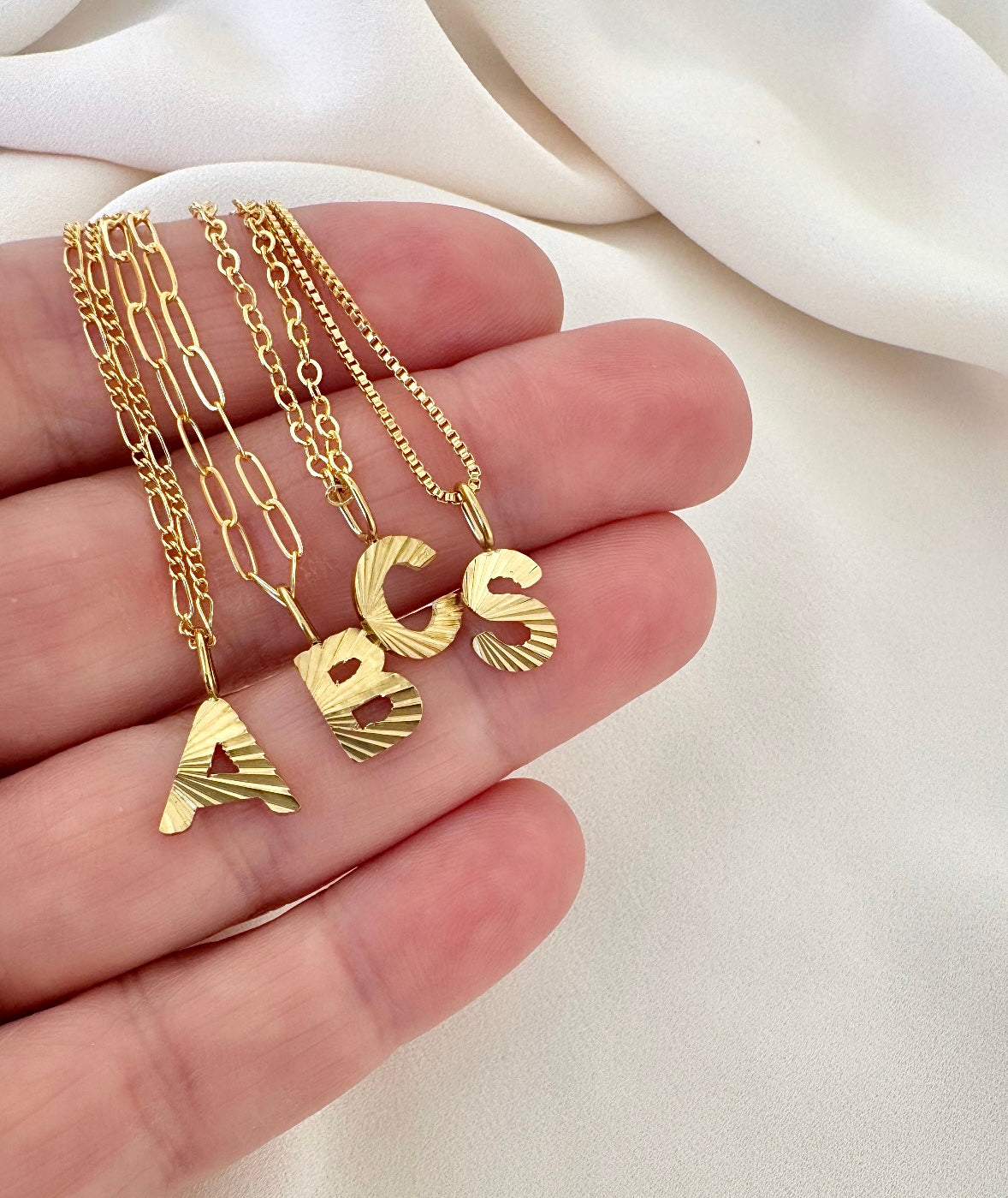 Gold Filled Shiny Reflective Etched Letter Charm Necklace - Initial Pendants - Custom Birthday Gift Jewelry