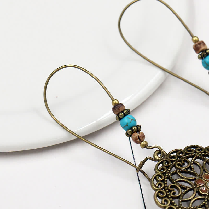 Buddha Stones Round Flower Design Luck Dangle Drop Earrings