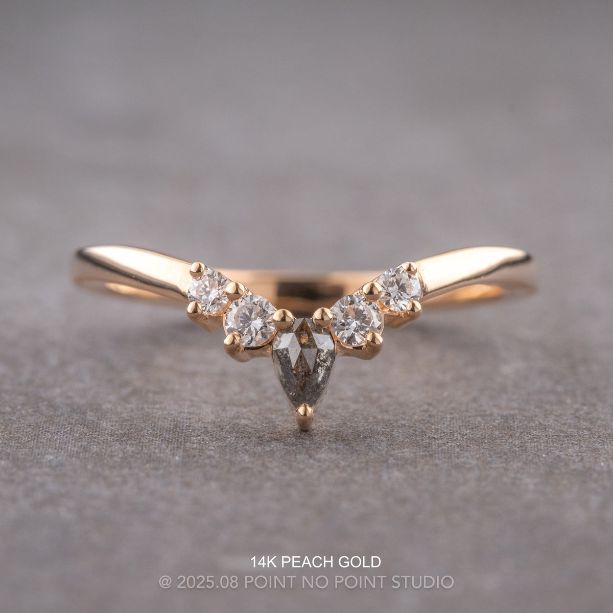 Cassie Wedding Ring, Salt and Pepper Pear, 5 Diamond, Loaf Band