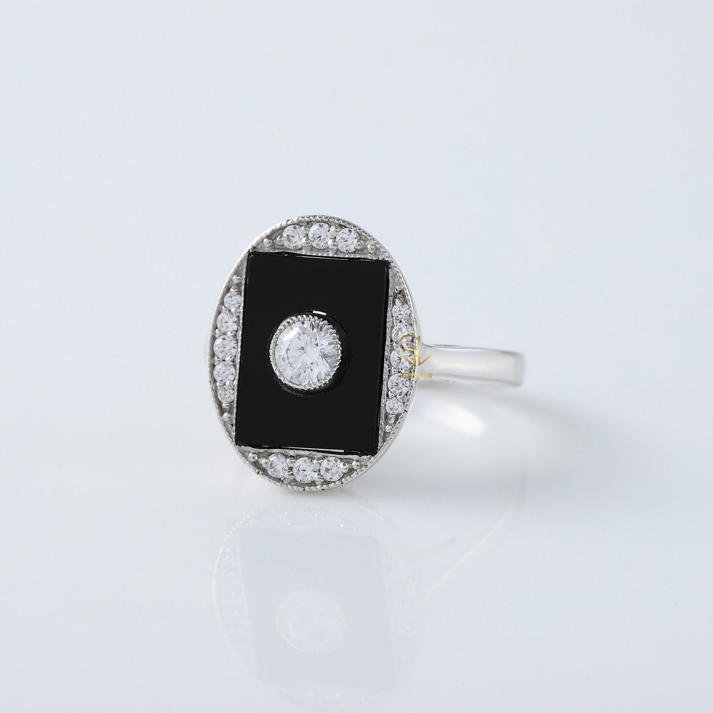 1920s Vintage Art Deco Lab Grown and Black Onyx Cocktail Ring