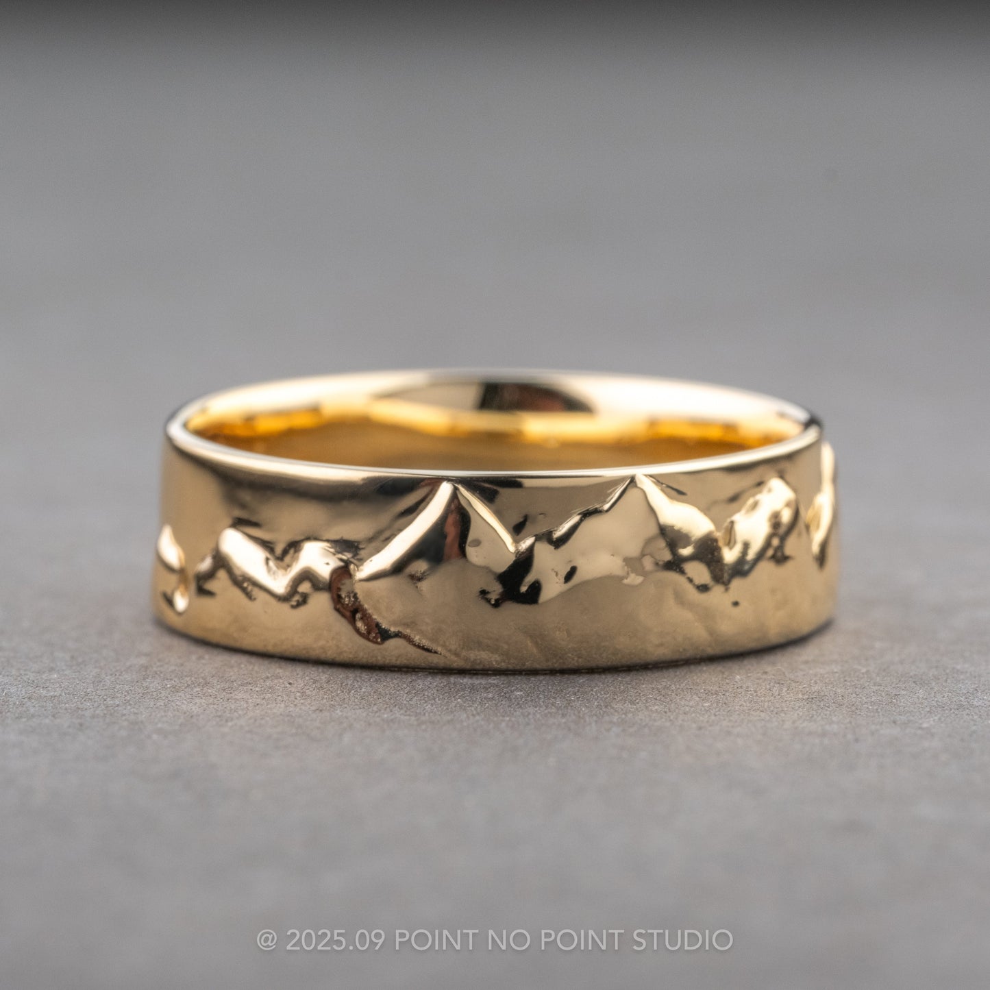 7mm Mountain Mens Wedding Ring with Hidden Diamond, Comfort Fit