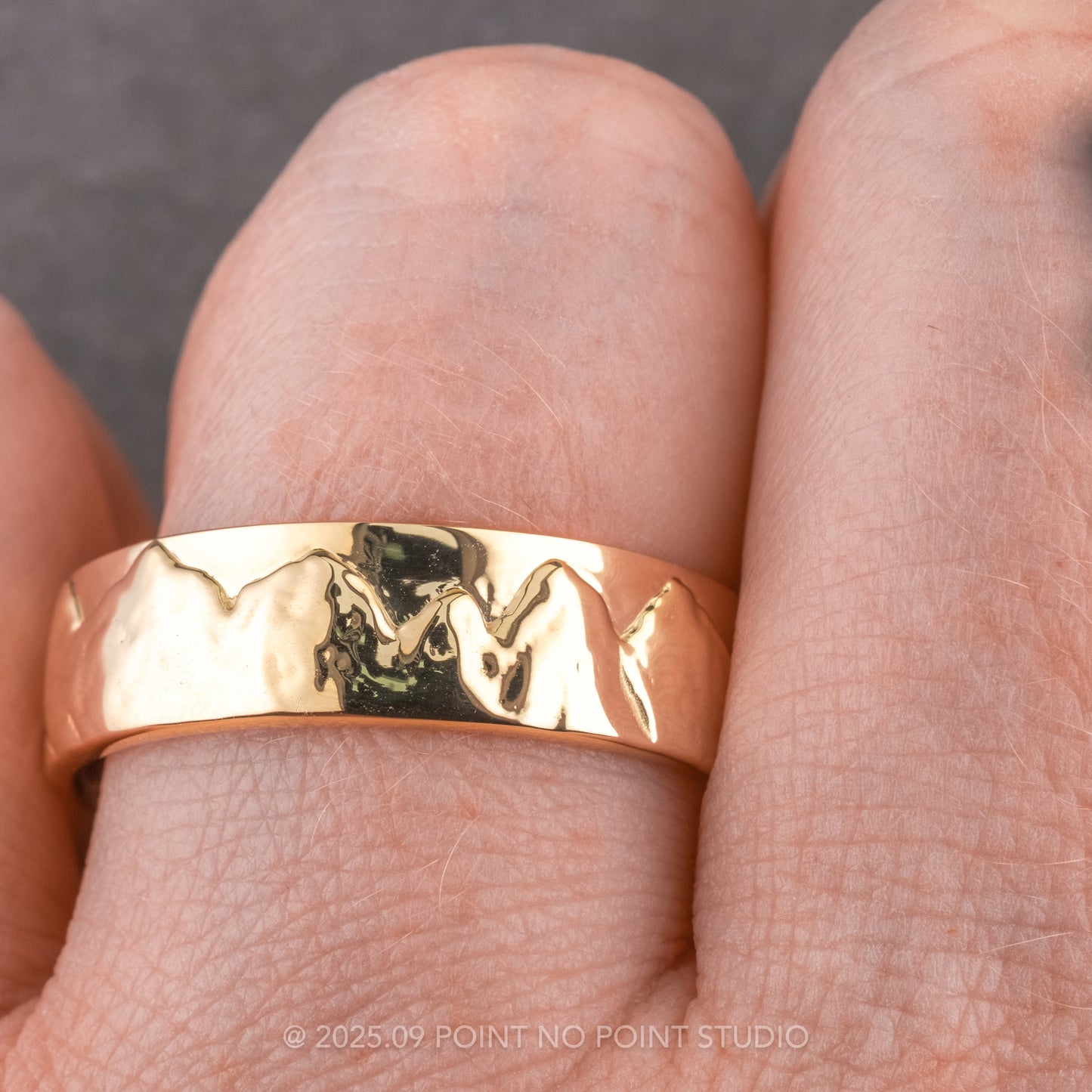 7mm Mountain Mens Wedding Ring with Hidden Diamond, Comfort Fit