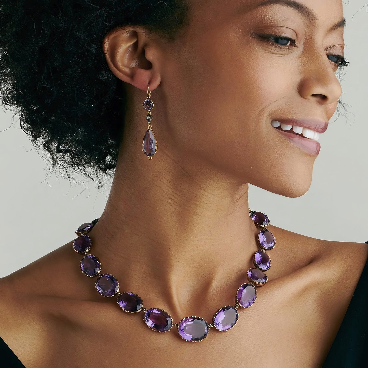 Amethyst Rivière Necklace and Earrings Suite