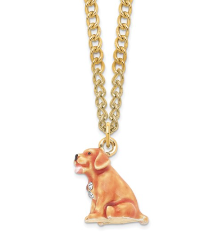 Bejeweled "Sassy" Golden Retriever Pup Trinket Box with Matching Necklace