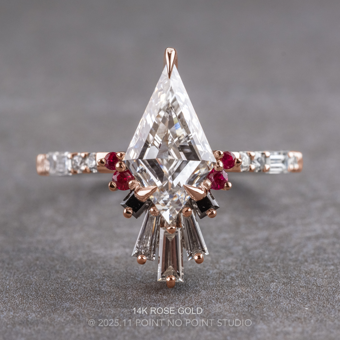 Kite Moissanite and Diamond Engagement Ring, Ombre Wren Setting