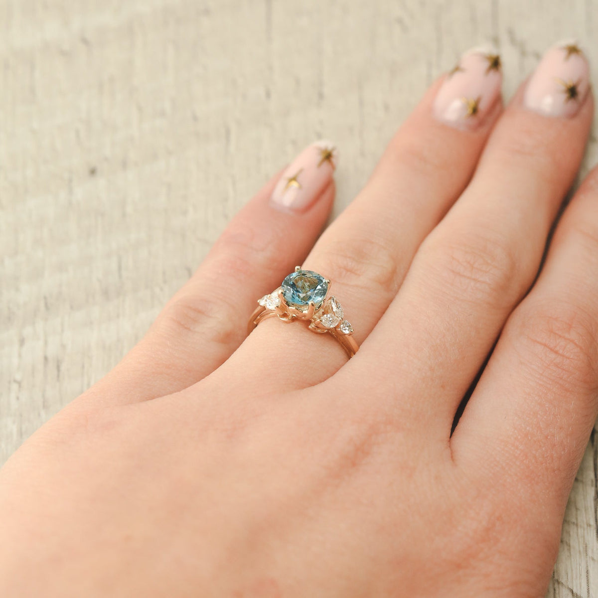 "Blossom" - Aquamarine Engagement Ring With Diamond Accents
