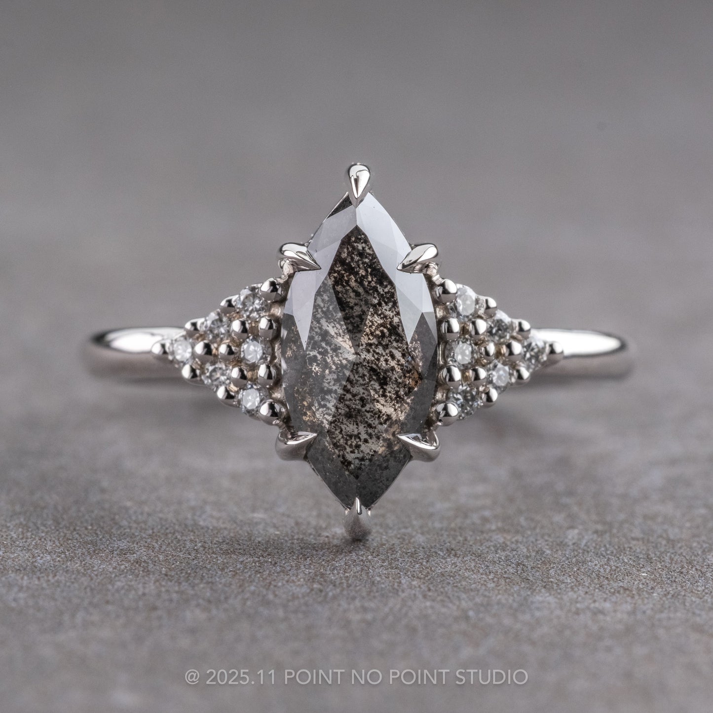 2.09 Carat Black Salt and Pepper Marquise Diamond Engagement Ring, Quinn Setting