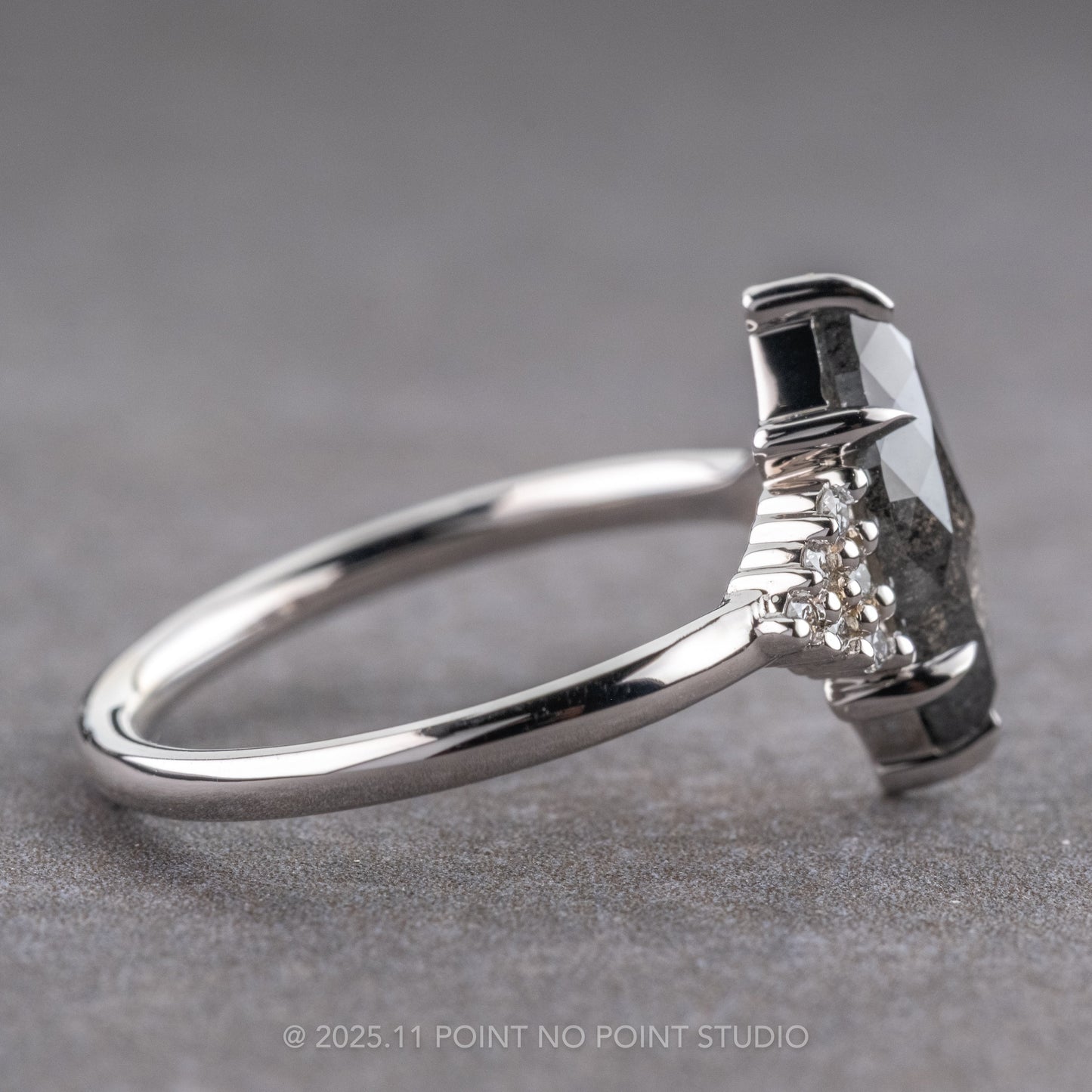 2.09 Carat Black Salt and Pepper Marquise Diamond Engagement Ring, Quinn Setting