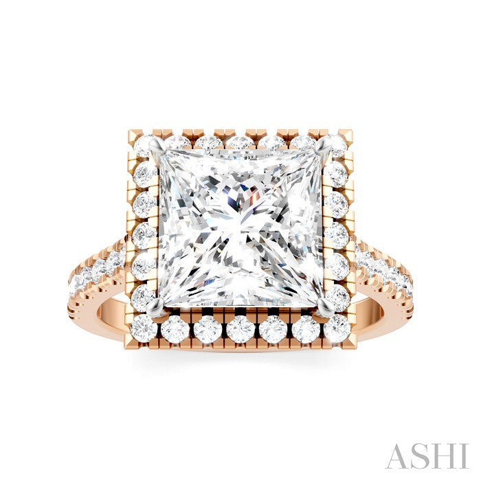 Princess Shape Semi-Mount Halo Diamond Engagement Ring