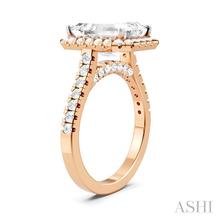 Emerald Shape Semi-Mount Halo Diamond Engagement Ring