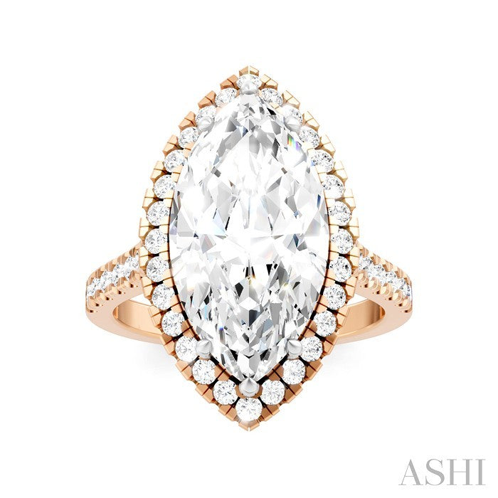 Marquise Shape Semi-Mount Halo Diamond Engagement Ring