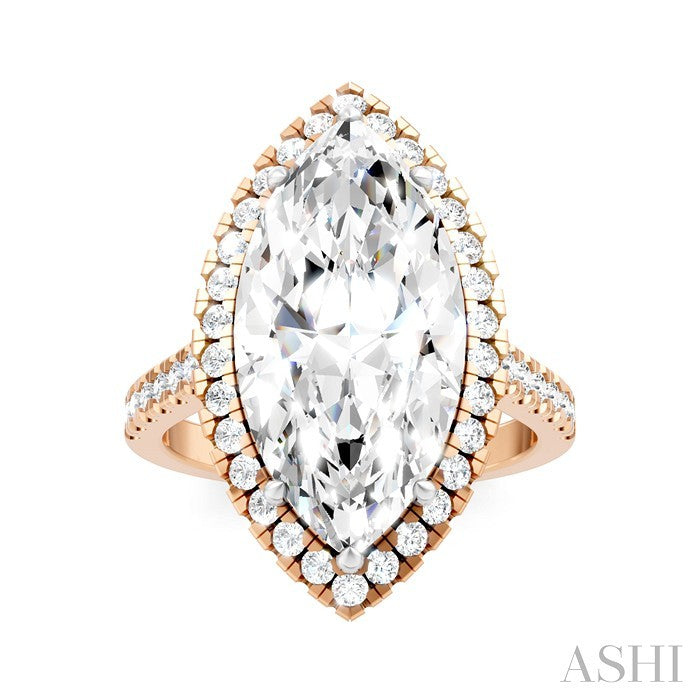 Marquise Shape Semi-Mount Halo Diamond Engagement Ring