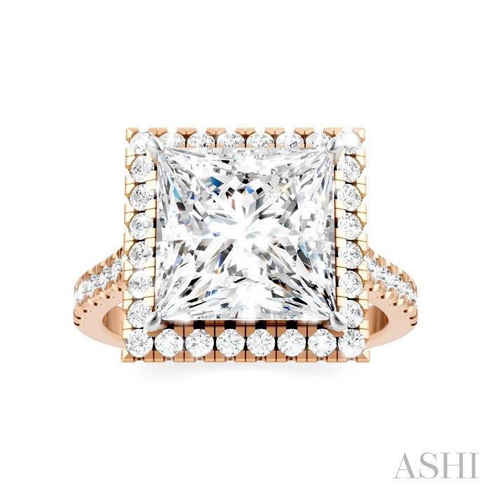 Princess Shape Semi-Mount Halo Diamond Engagement Ring