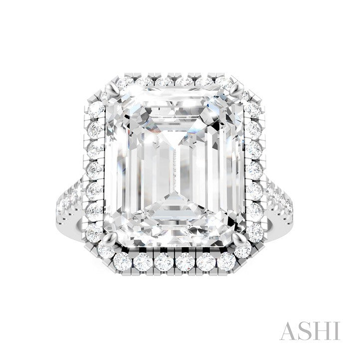 Emerald Shape Semi-Mount Halo Diamond Engagement Ring