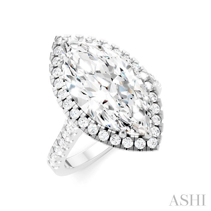Marquise Shape Semi-Mount Halo Diamond Engagement Ring