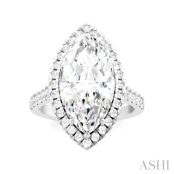 Marquise Shape Semi-Mount Halo Diamond Engagement Ring