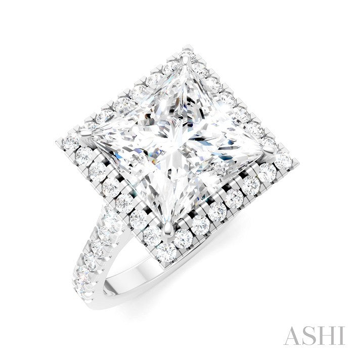 Princess Shape Semi-Mount Halo Diamond Engagement Ring