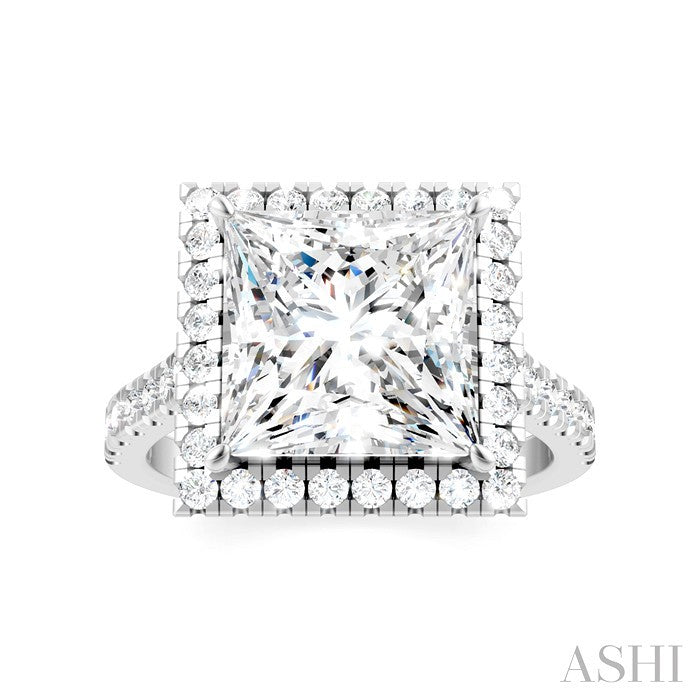 Princess Shape Semi-Mount Halo Diamond Engagement Ring