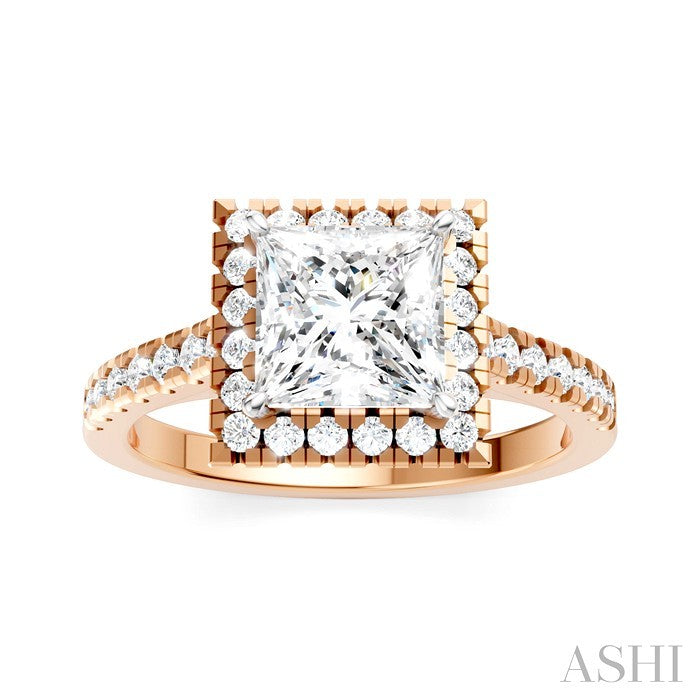 Princess Shape Semi-Mount Halo Diamond Engagement Ring