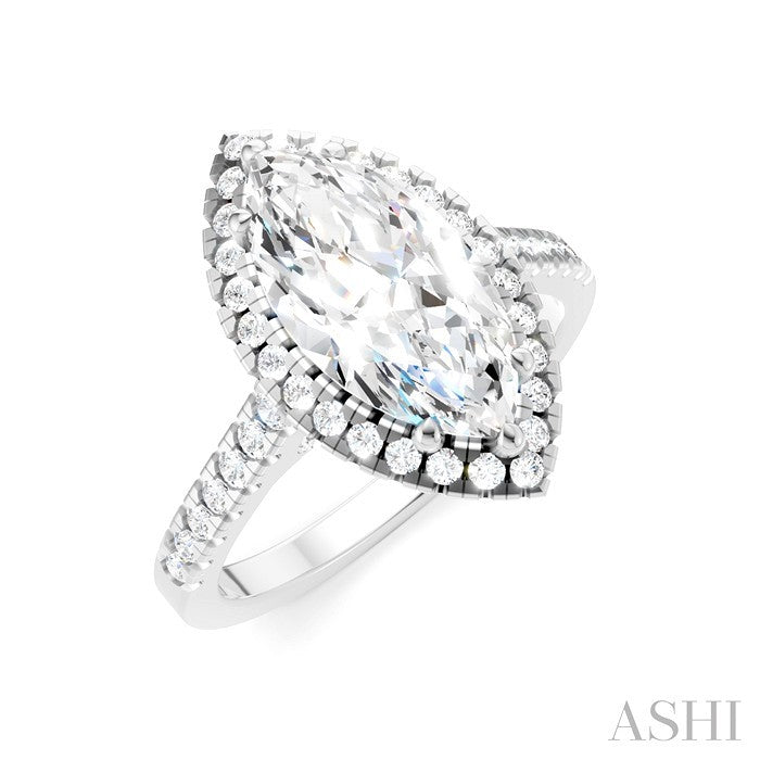 Marquise Shape Semi-Mount Halo Diamond Engagement Ring