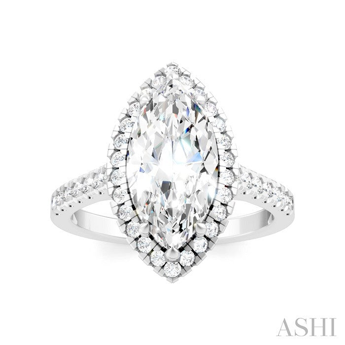 Marquise Shape Semi-Mount Halo Diamond Engagement Ring