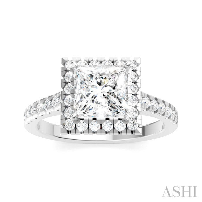 Princess Shape Semi-Mount Halo Diamond Engagement Ring