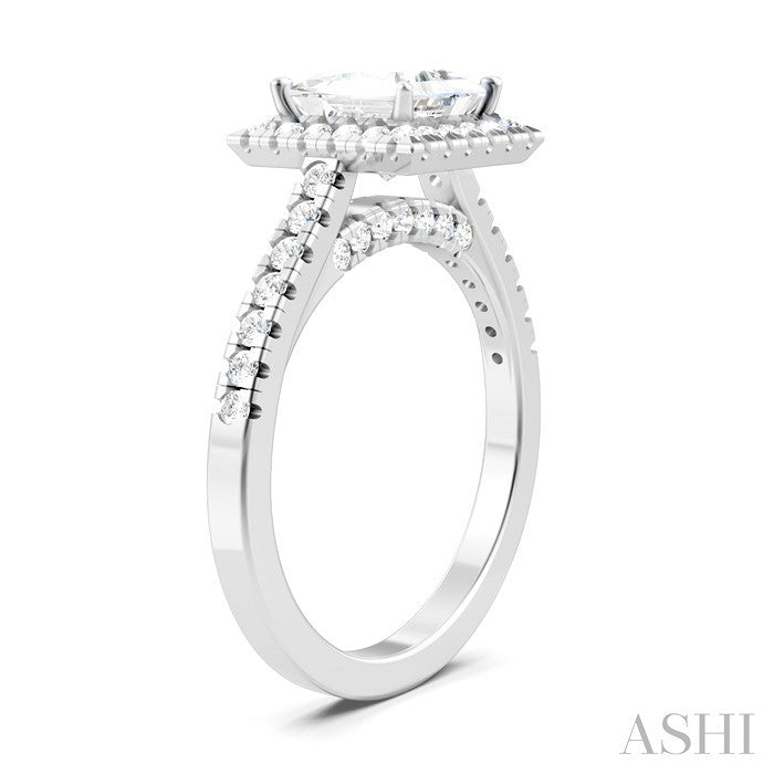 Princess Shape Semi-Mount Halo Diamond Engagement Ring