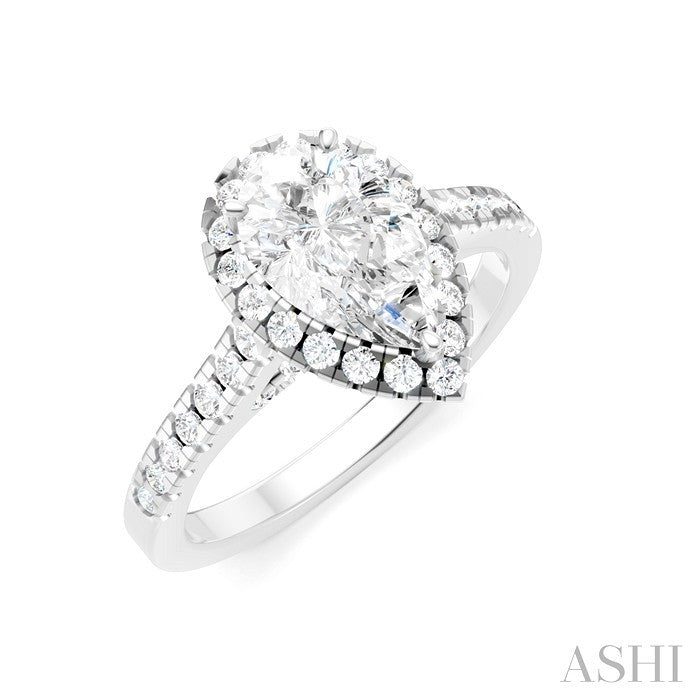 Pear Shape Semi-Mount Halo Diamond Engagement Ring