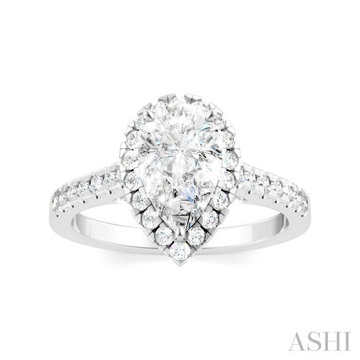 Pear Shape Semi-Mount Halo Diamond Engagement Ring