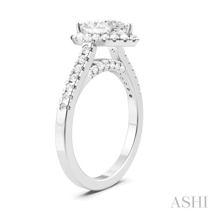 Pear Shape Semi-Mount Halo Diamond Engagement Ring