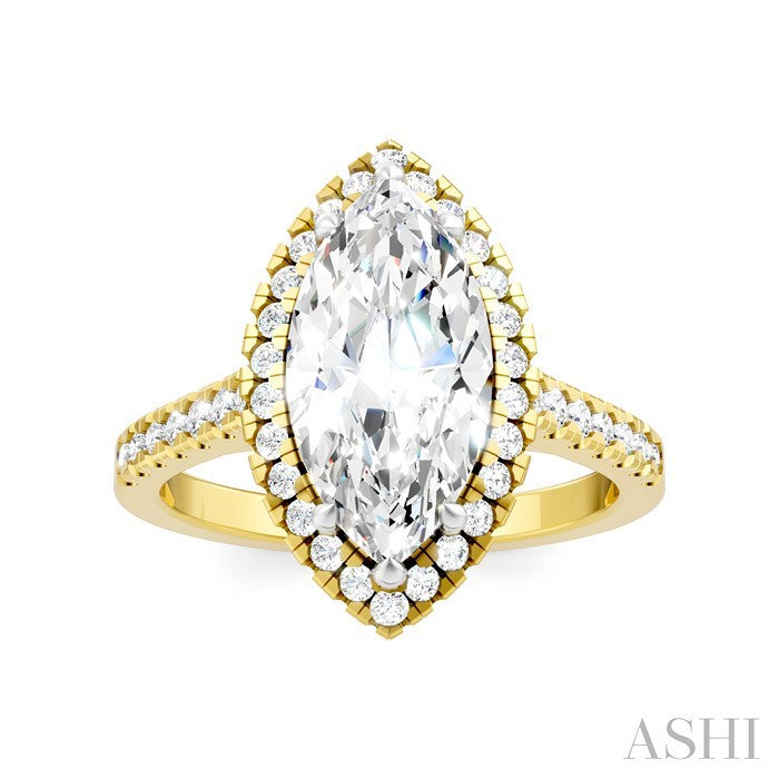 Marquise Shape Semi-Mount Halo Diamond Engagement Ring