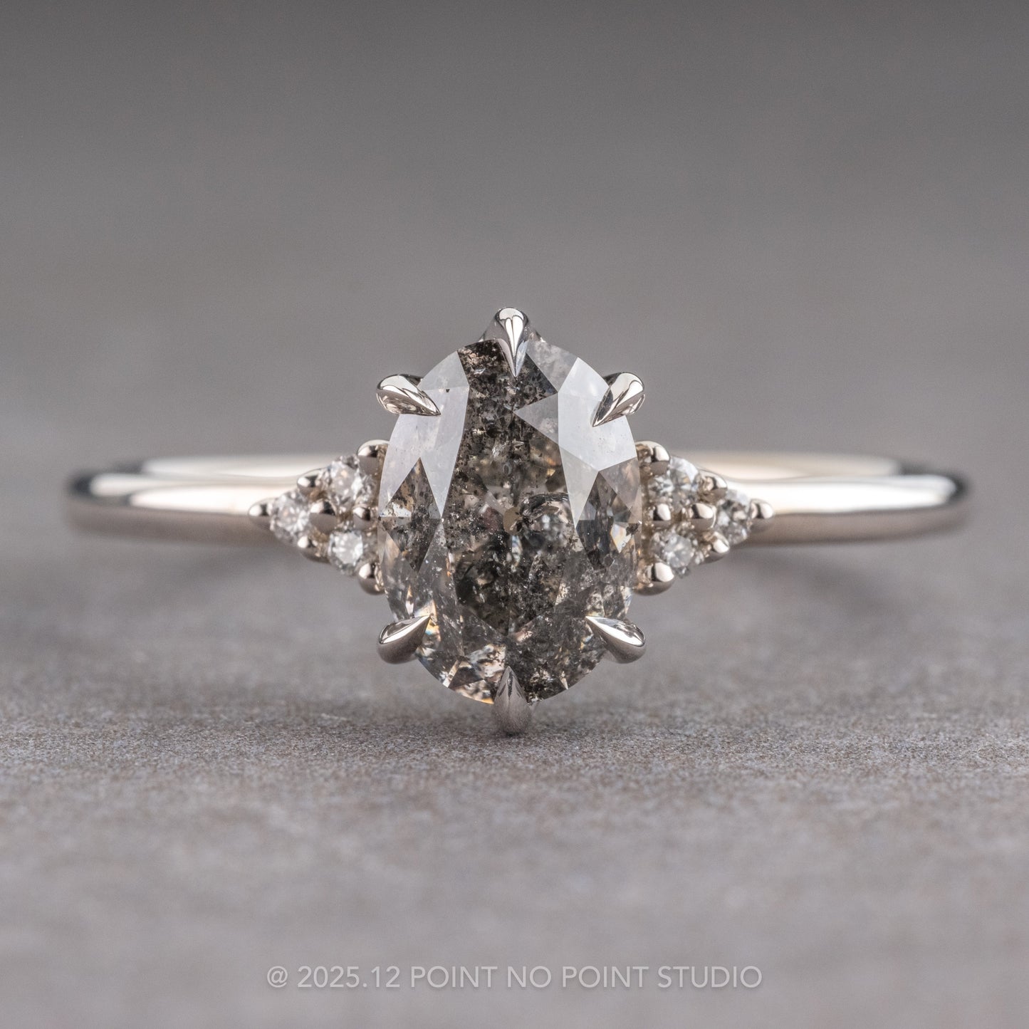 2.10 Carat Salt and Pepper Oval Diamond Engagement Ring, Quinn Setting