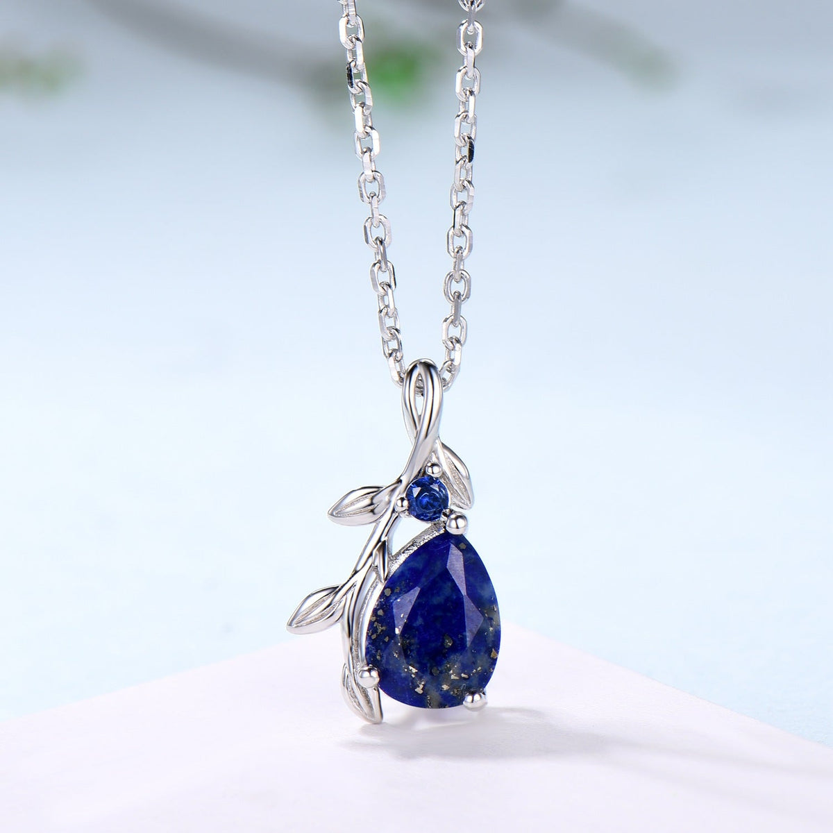 Natural Inspired Lapis Lazuli Pendant Necklace sapphire leaf branch necklace elegant twisted pendant mom anniversary gifts for daughter