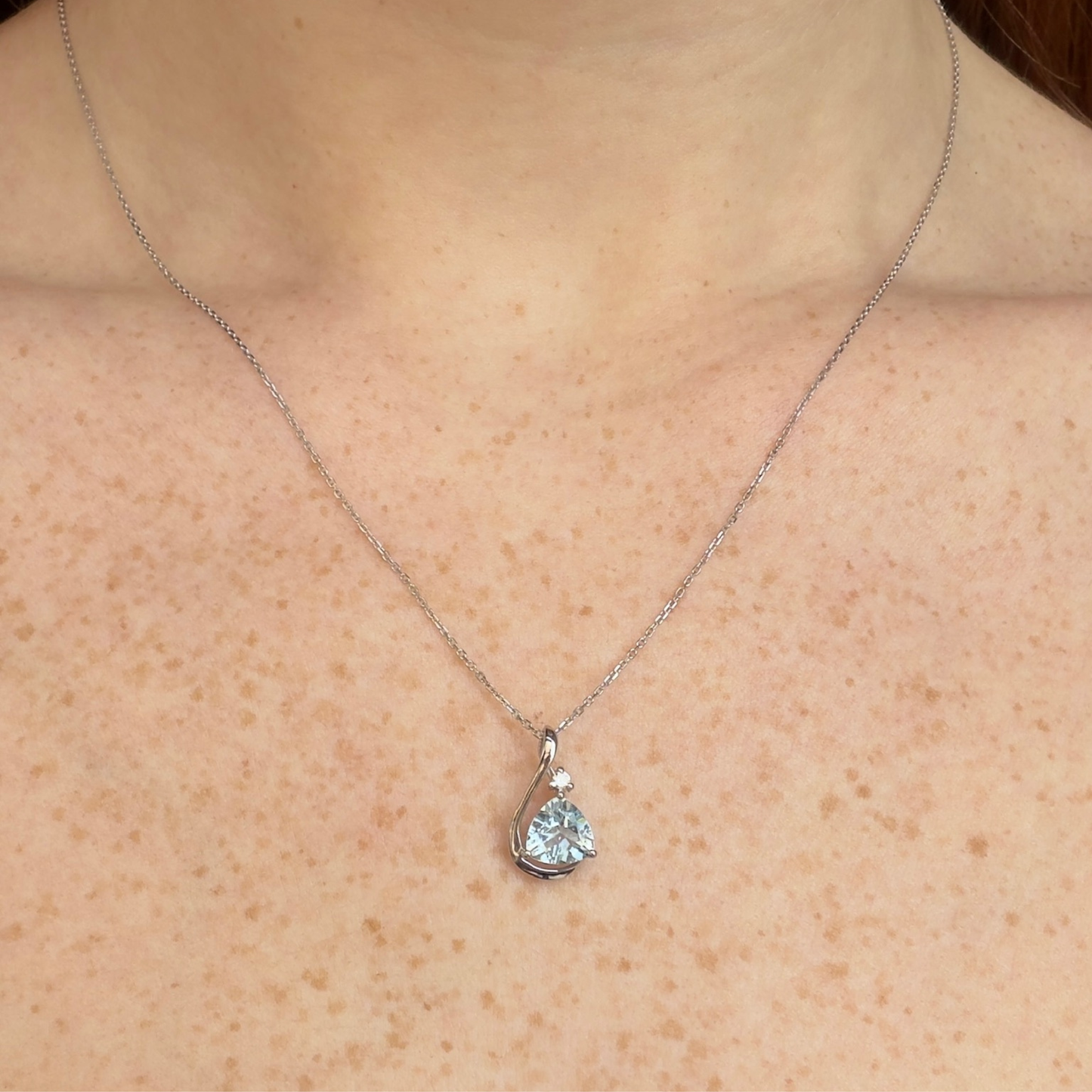 Trillion Aquamarine Pendant Necklace | Sterling Silver